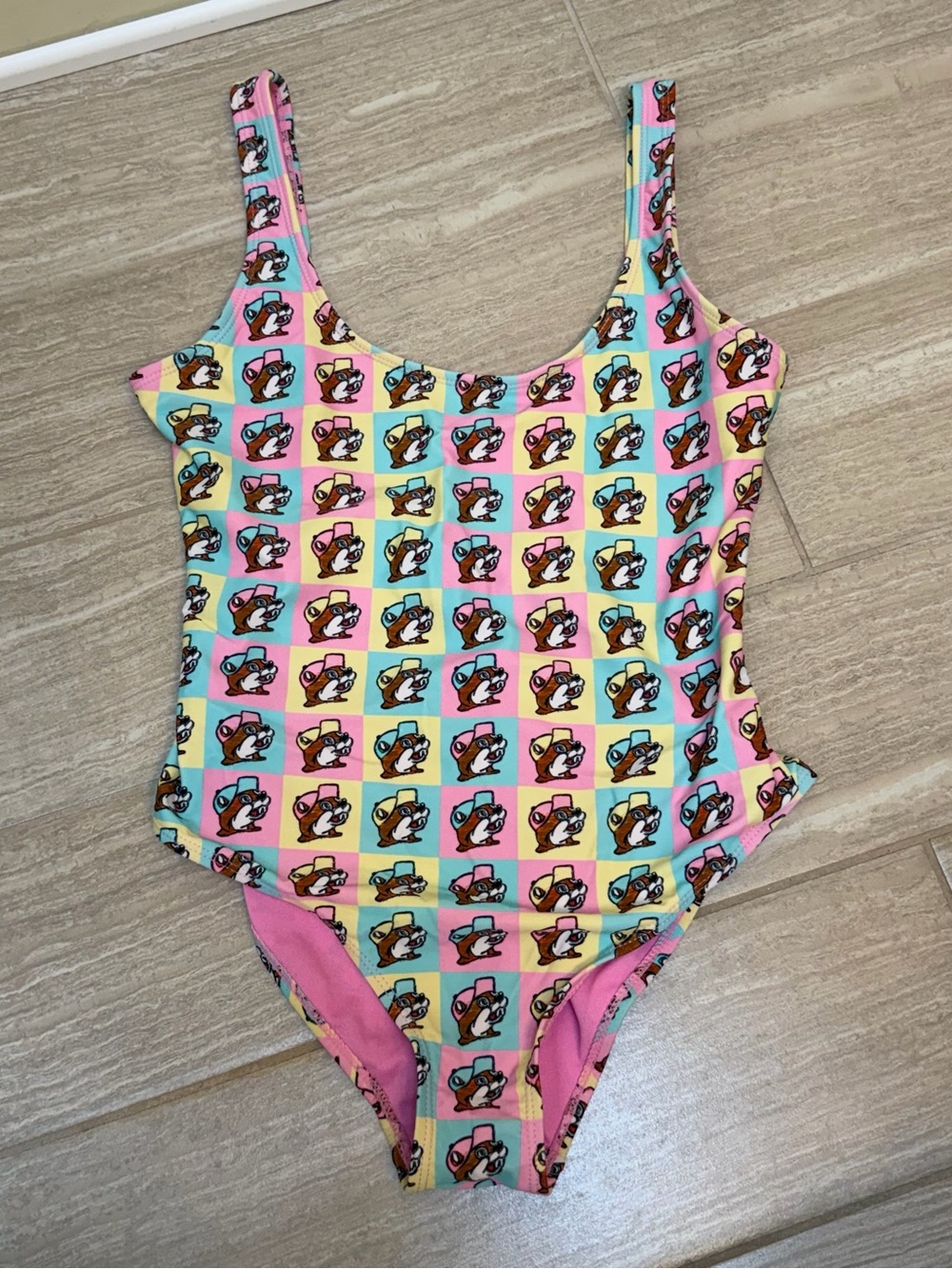 BUC-EE’S woman’s Size M one piece swimsuit Beaver all over print